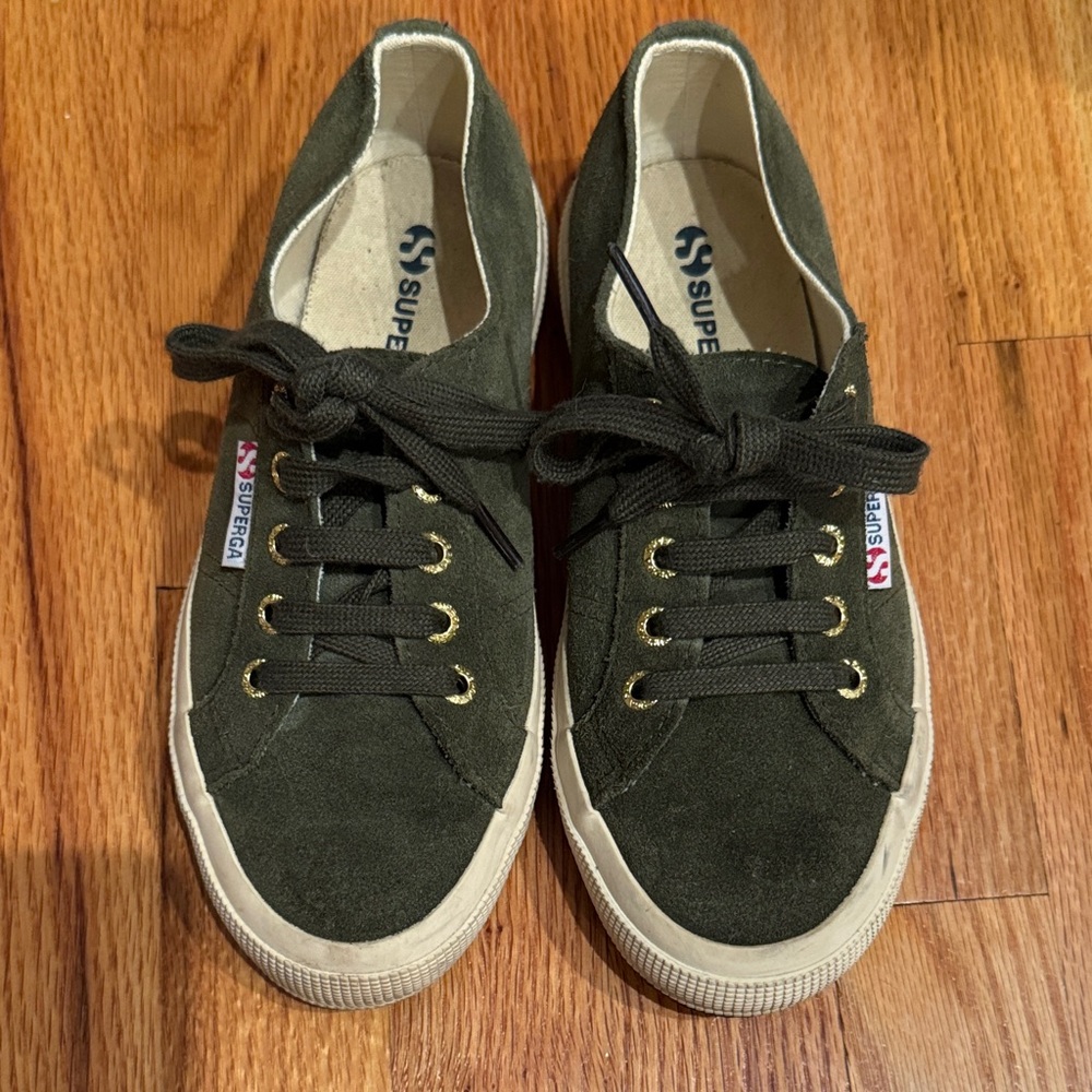 Superga Army Green Suede Lace-Up Sneakers
